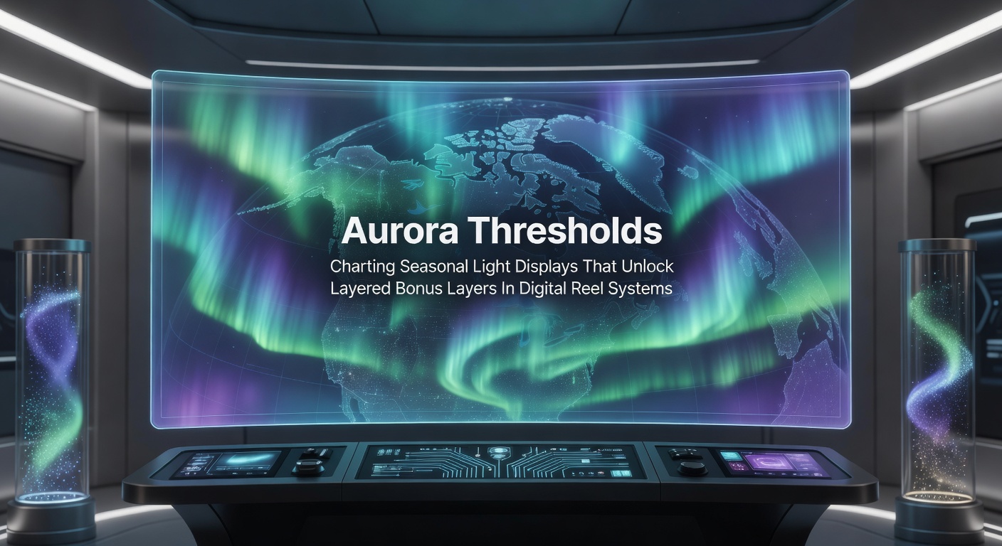 Seasonal aurora lights illuminating digital slot reel interfaces during bonus threshold activations