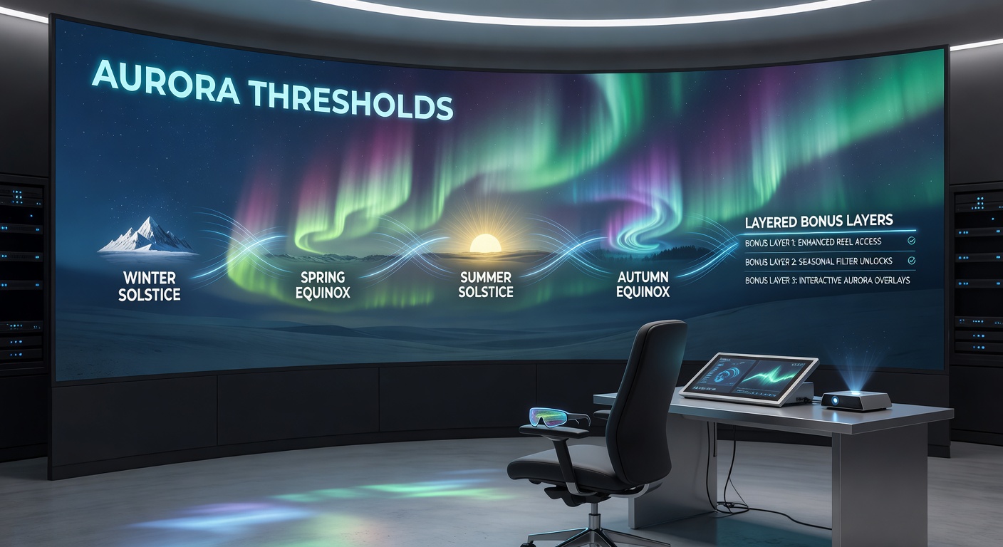 Layered bonus interface showing multi-stage aurora light displays on digital reels