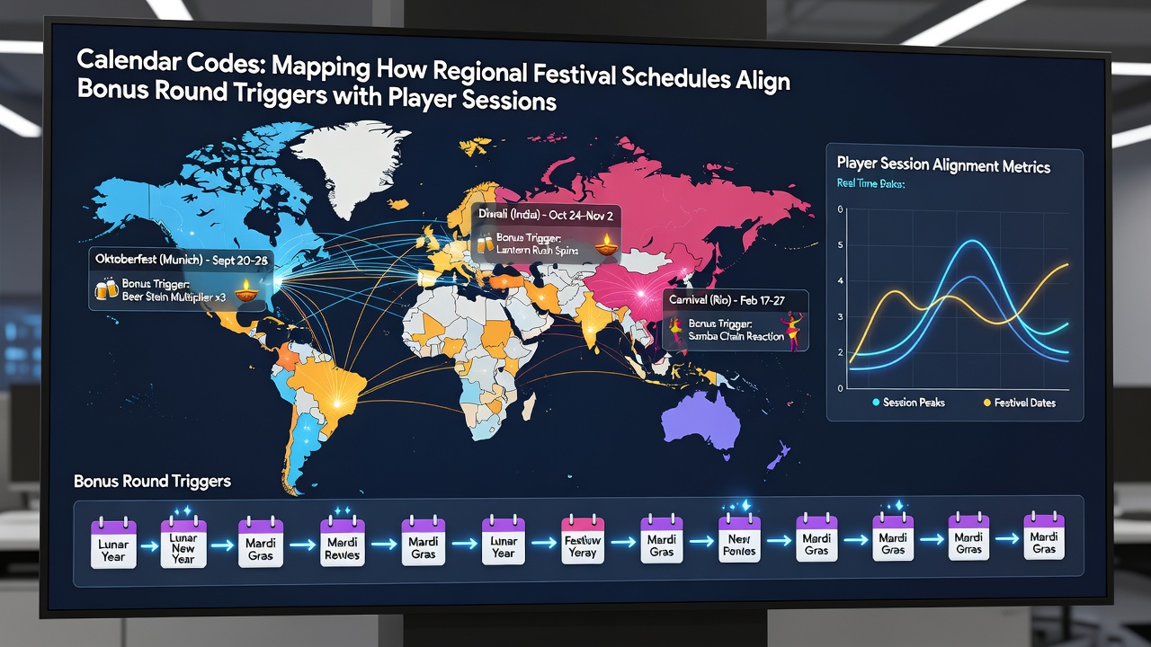 Data visualization of bonus round activations plotted against festival dates and regional player activity curves