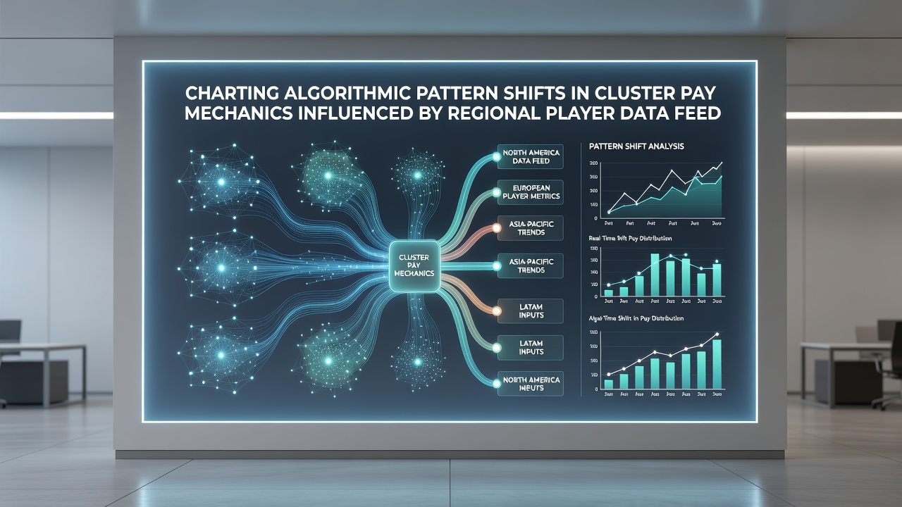Detailed diagram showing data feedback loops connecting regional player metrics to cluster pay algorithm parameters and reel configurations
