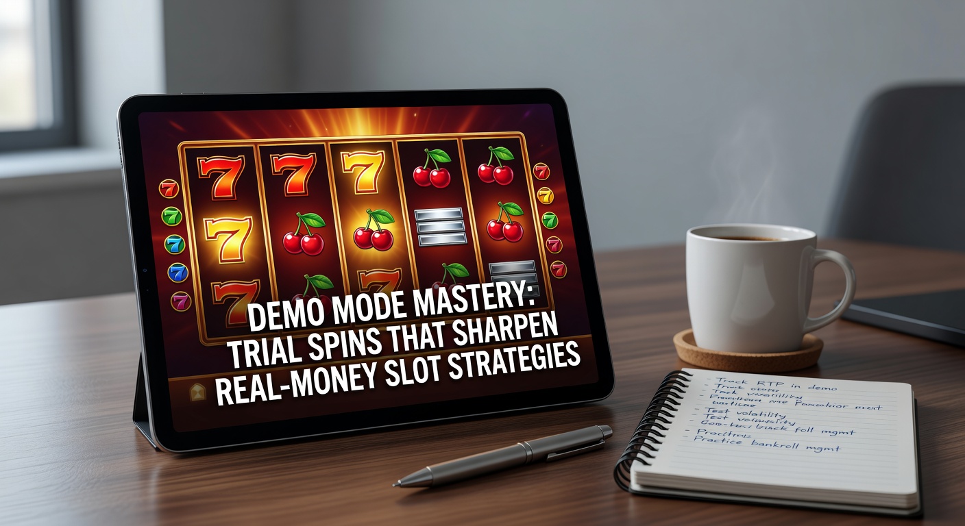 Player engaging with a slot machine demo interface on a laptop screen, showcasing free spin trials and payout tables