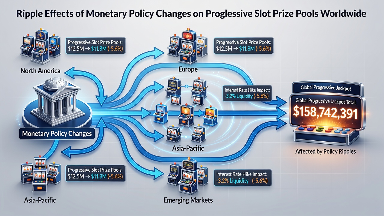Data charts showing progressive jackpot growth trends alongside central bank interest rate movements