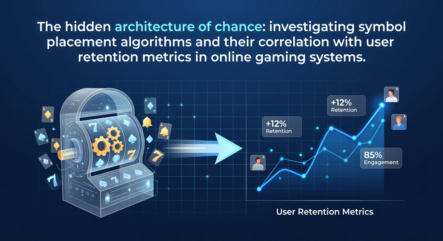 Abstract visualization of reel symbol placement algorithms showing weighted distributions and retention data overlays