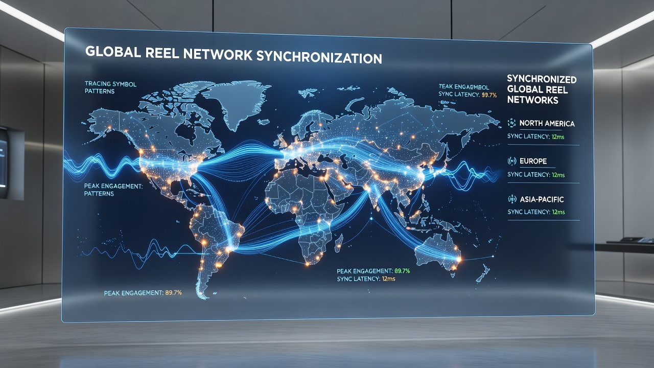 Network traffic graph illustrating symbol synchronization spikes across global reel systems